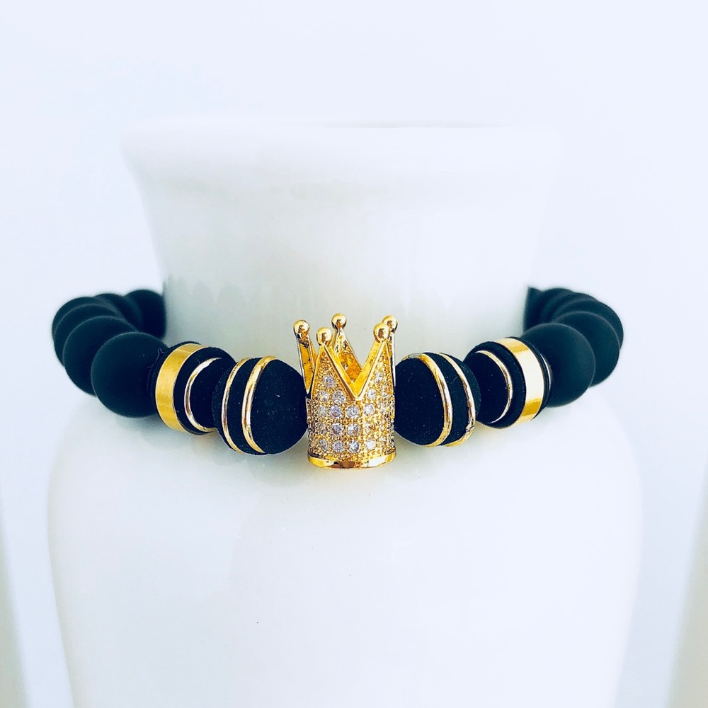 Matte Onyx Queen Beaded Bracelet